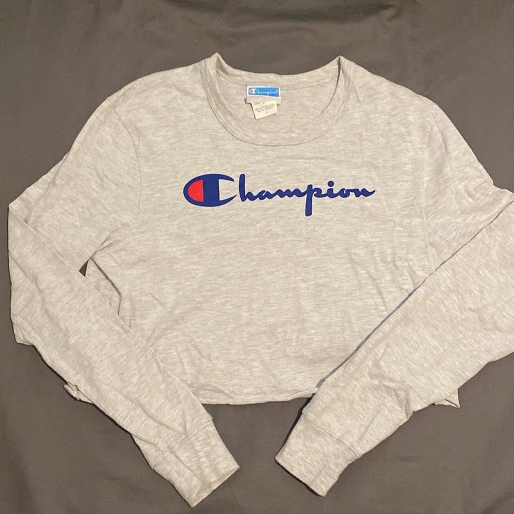 Champion Cropped Long Sleeve Tee Size Small Gray